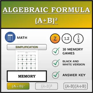 Memory matching game: Algebraic Formula (A+B)², Simplifying (Integers)