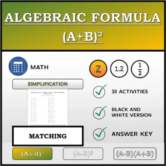 Matching activity: Algebraic Formula (A+B)², Simplifying (Integers)