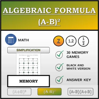 Memory matching game: Algebraic Formula (A-B)², Simplifying (Integers)