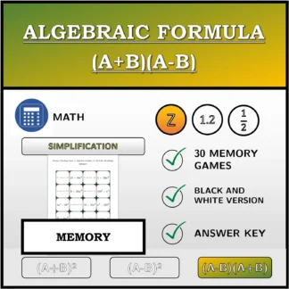 Memory matching game: Algebraic Formula (A+B)(A-B), Simplifying (Integers)