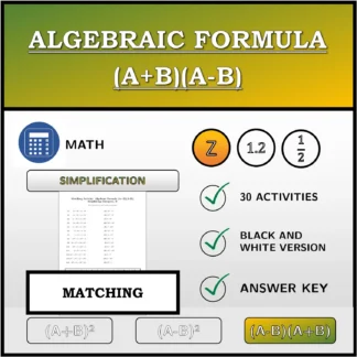 Matching activity: Algebraic Formula (A+B)(A-B), Simplifying (Integers)