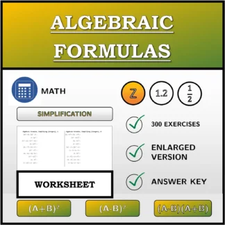 Worksheet: Algebraic Formulas, Simplifying (Integers)