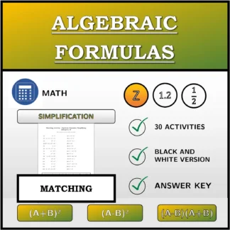 Matching activity: Algebraic Formulas, Simplifying (Integers)