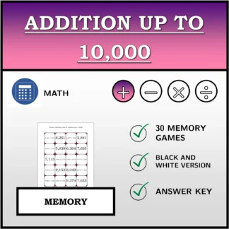 Memory matching game: Addition up to 10,000