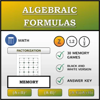 Memory matching game: Algebraic Formulas, Factoring (Integers)