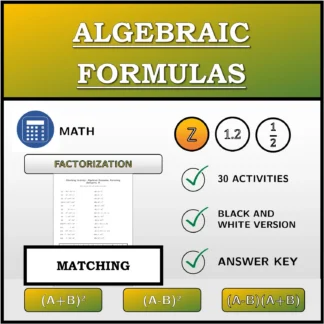 Matching activity: Algebraic Formulas, Factoring (Integers)