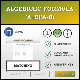 Matching activity: Algebraic Formula (A+B)(A-B), Simplifying (Decimal Numbers)