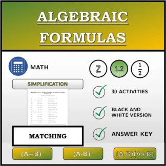 Matching activity: Algebraic Formulas, Simplifying (Decimal Numbers)