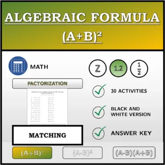 Matching activity: Algebraic Formula (A+B)², Factoring (Decimal Numbers)