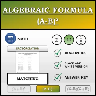 Matching activity: Algebraic Formula (A-B)², Factoring (Decimal Numbers)