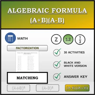 Matching activity: Algebraic Formula (A+B)(A-B), Factoring (Decimal Numbers)