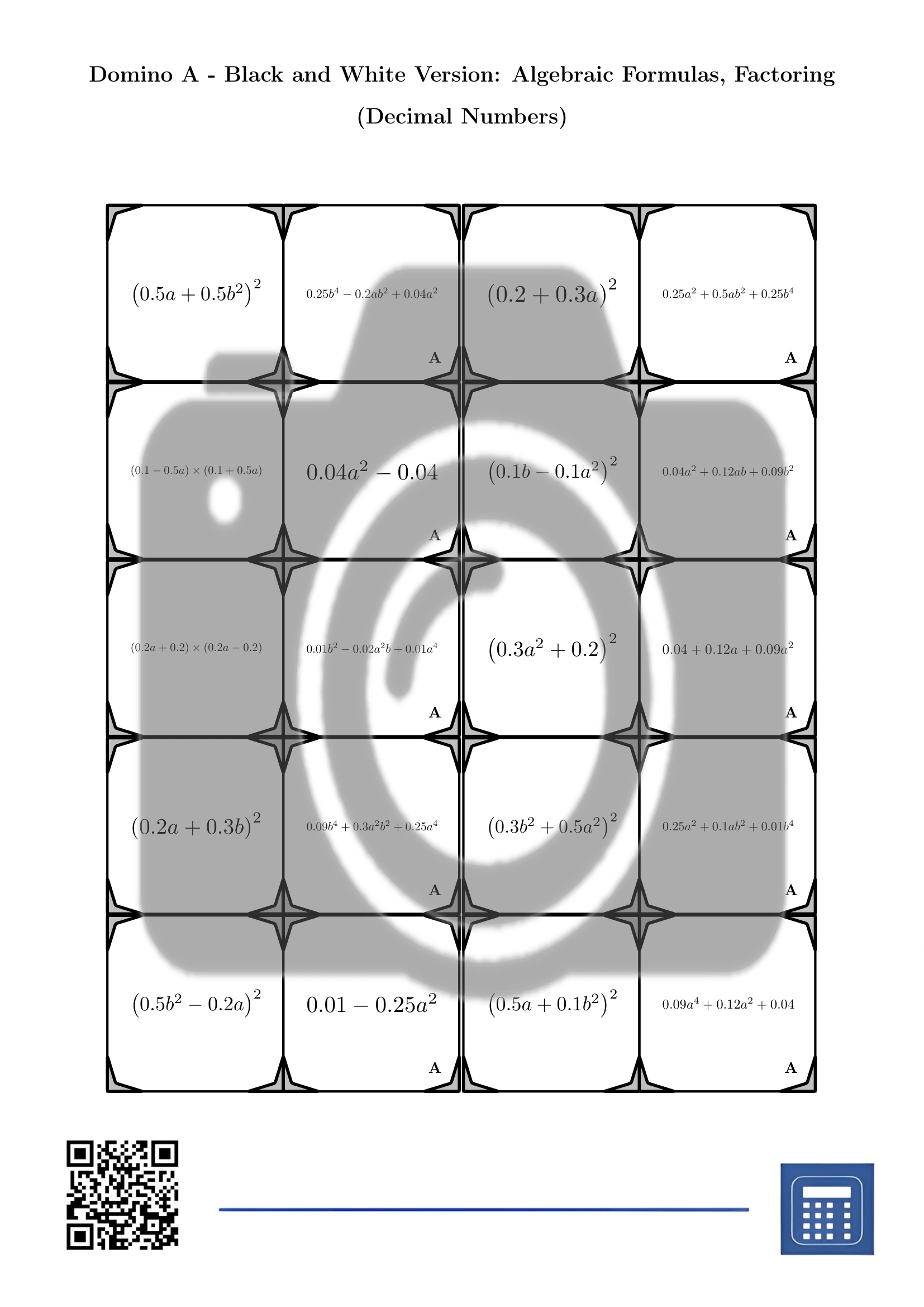 Domino: Algebraic Formulas, Factoring (Decimal Numbers) - Image 3