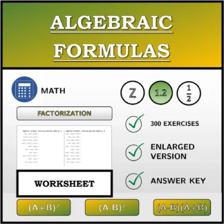Worksheet: Algebraic Formulas, Factoring (Decimal Numbers)