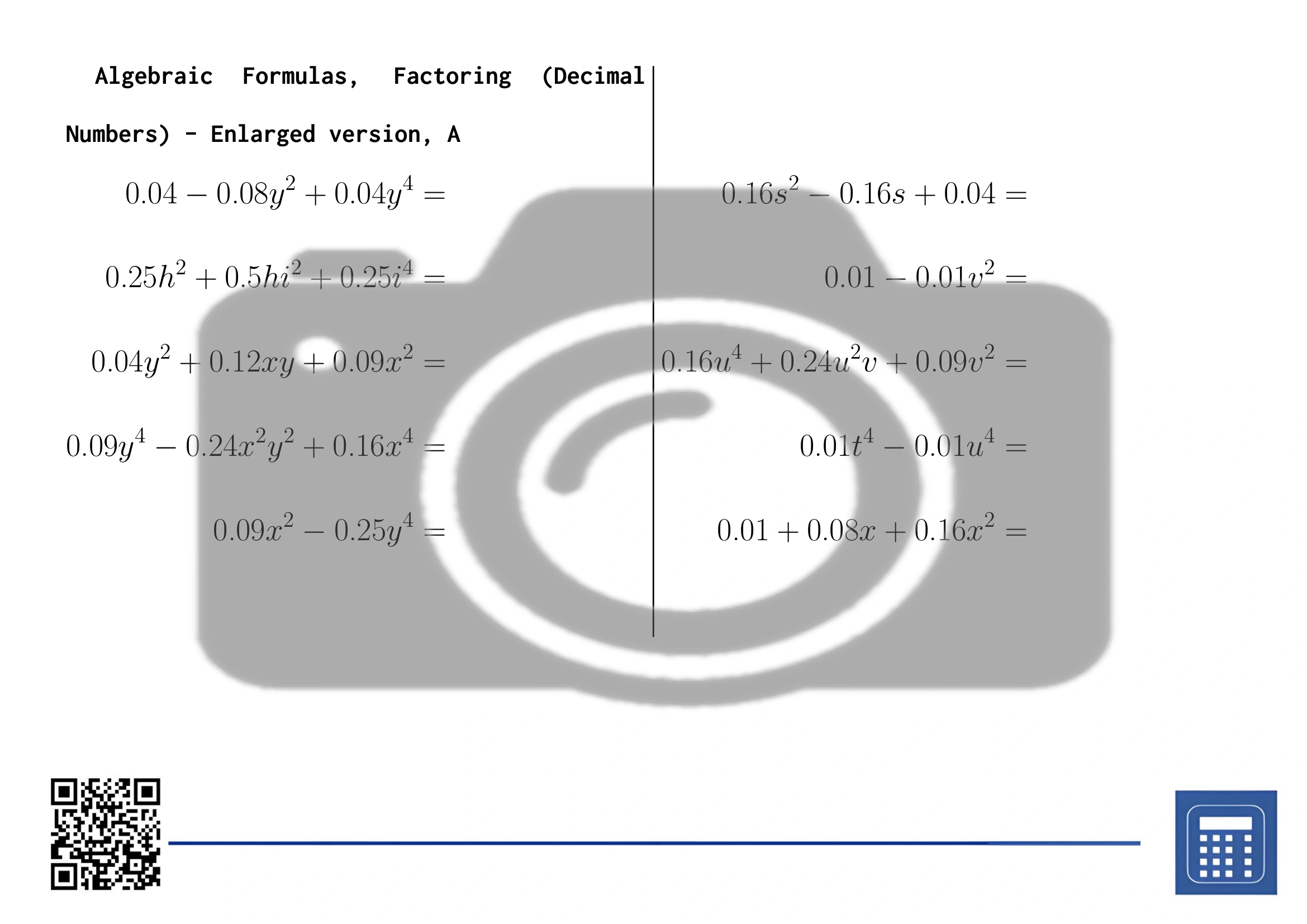 Worksheet: Algebraic Formulas, Factoring (Decimal Numbers) - Image 3