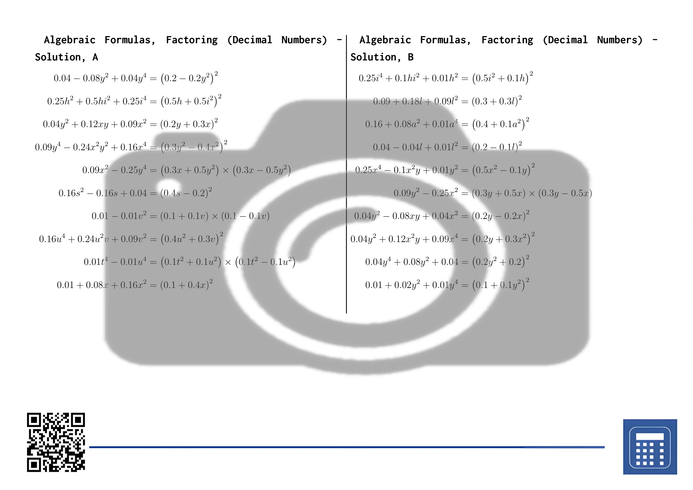 Worksheet: Algebraic Formulas, Factoring (Decimal Numbers) - Image 4