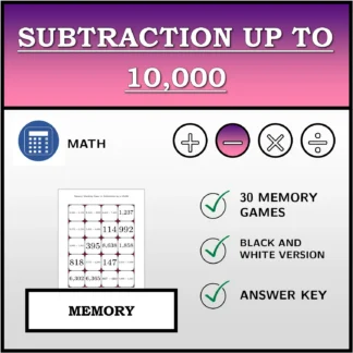 Memory matching game: Subtraction up to 10,000
