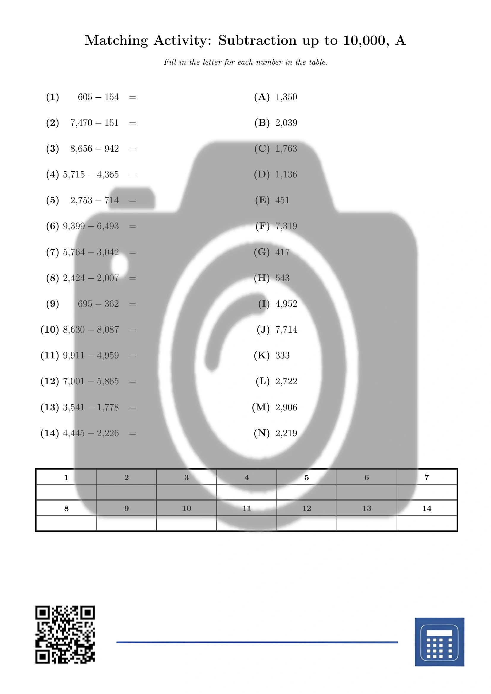 Matching activity: Subtraction up to 10,000 - Image 2