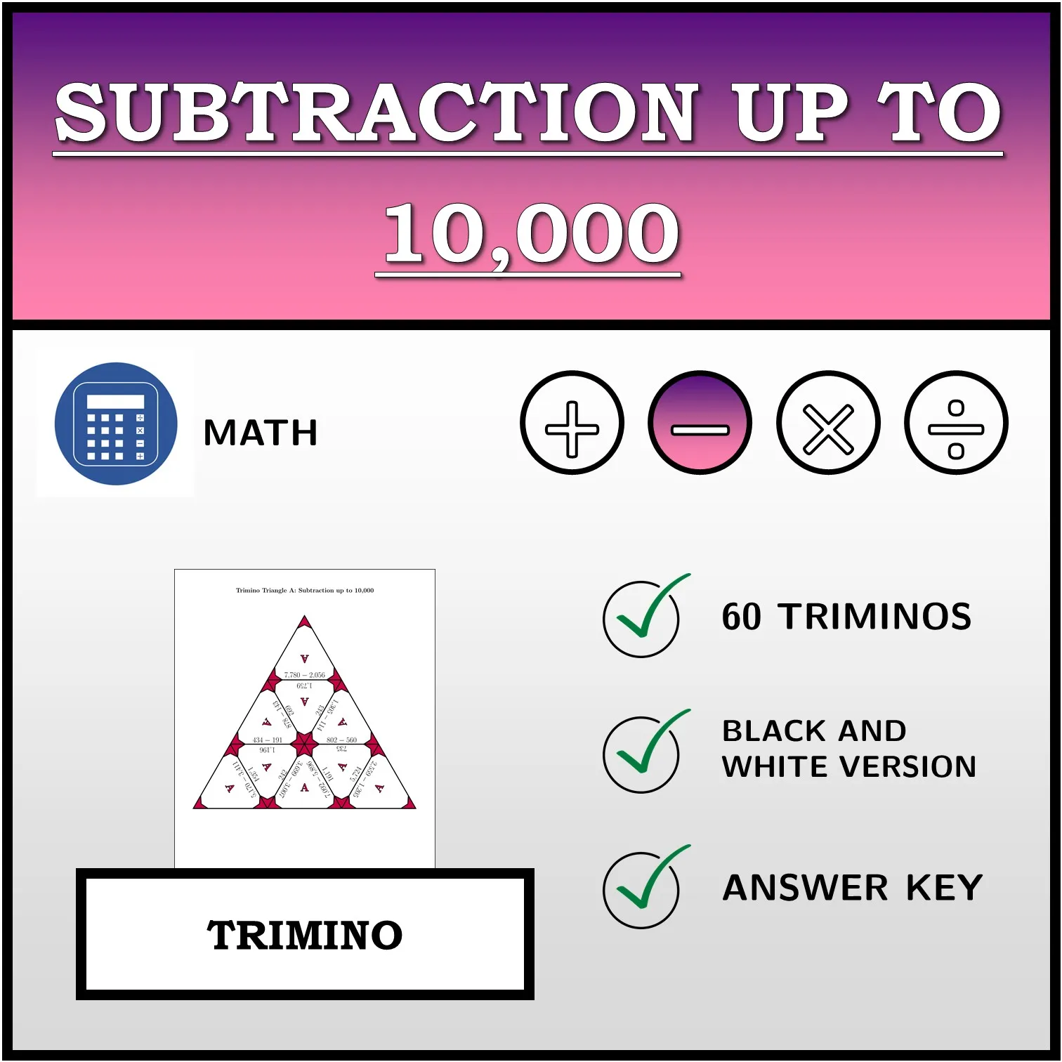Trimino: Subtraction up to 10,000