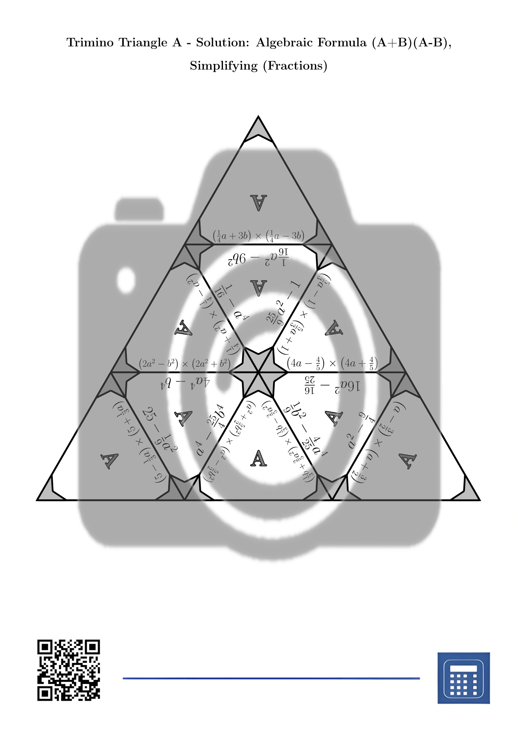 Trimino: Algebraic Formula (A+B)(A-B), Simplifying (Fractions) - Image 6
