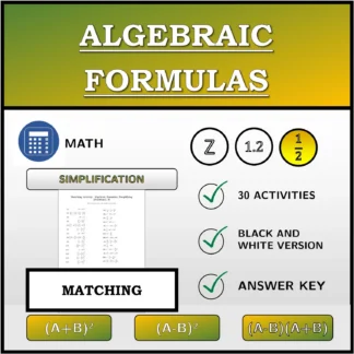 Matching activity: Algebraic Formulas, Simplifying (Fractions)