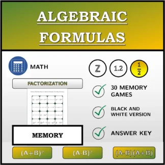 Memory matching game: Algebraic Formulas, Factoring (Fractions)