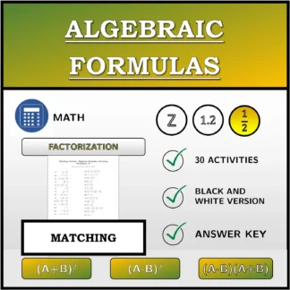 Matching activity: Algebraic Formulas, Factoring (Fractions)