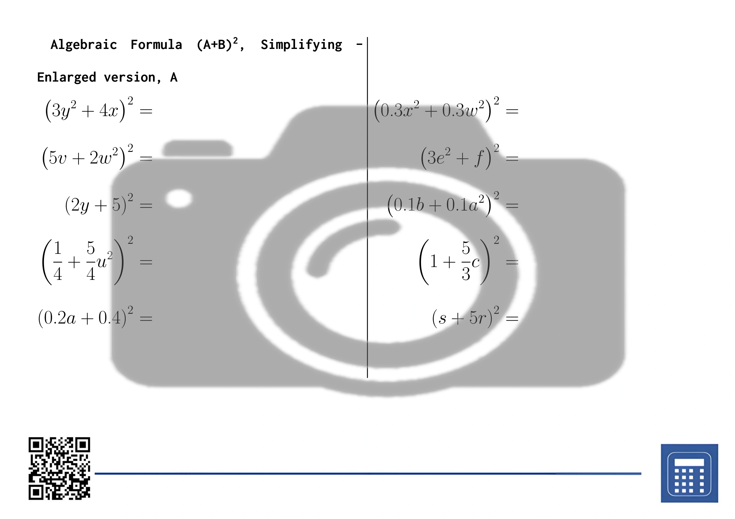 Worksheet: Algebraic Formula (A+B)², Simplifying - Image 3
