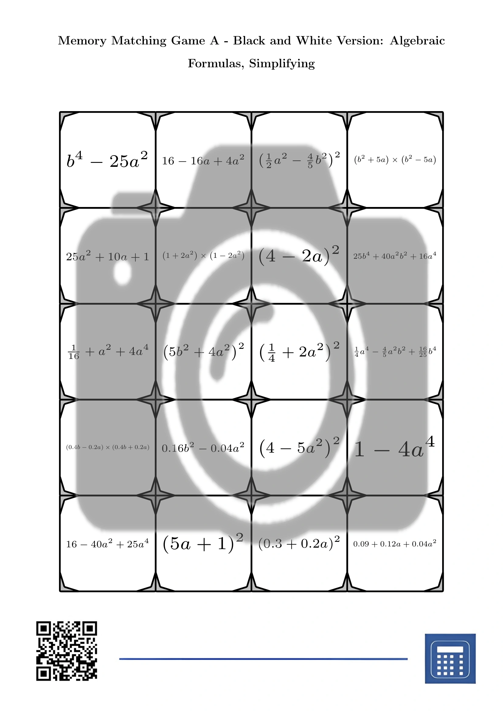 Memory matching game: Algebraic Formulas, Simplifying - Image 3