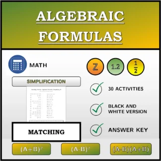 Matching activity: Algebraic Formulas, Simplifying