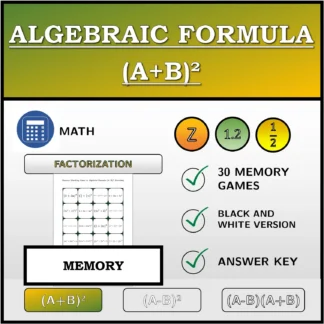 Memory matching game: Algebraic Formula (A+B)², Factoring