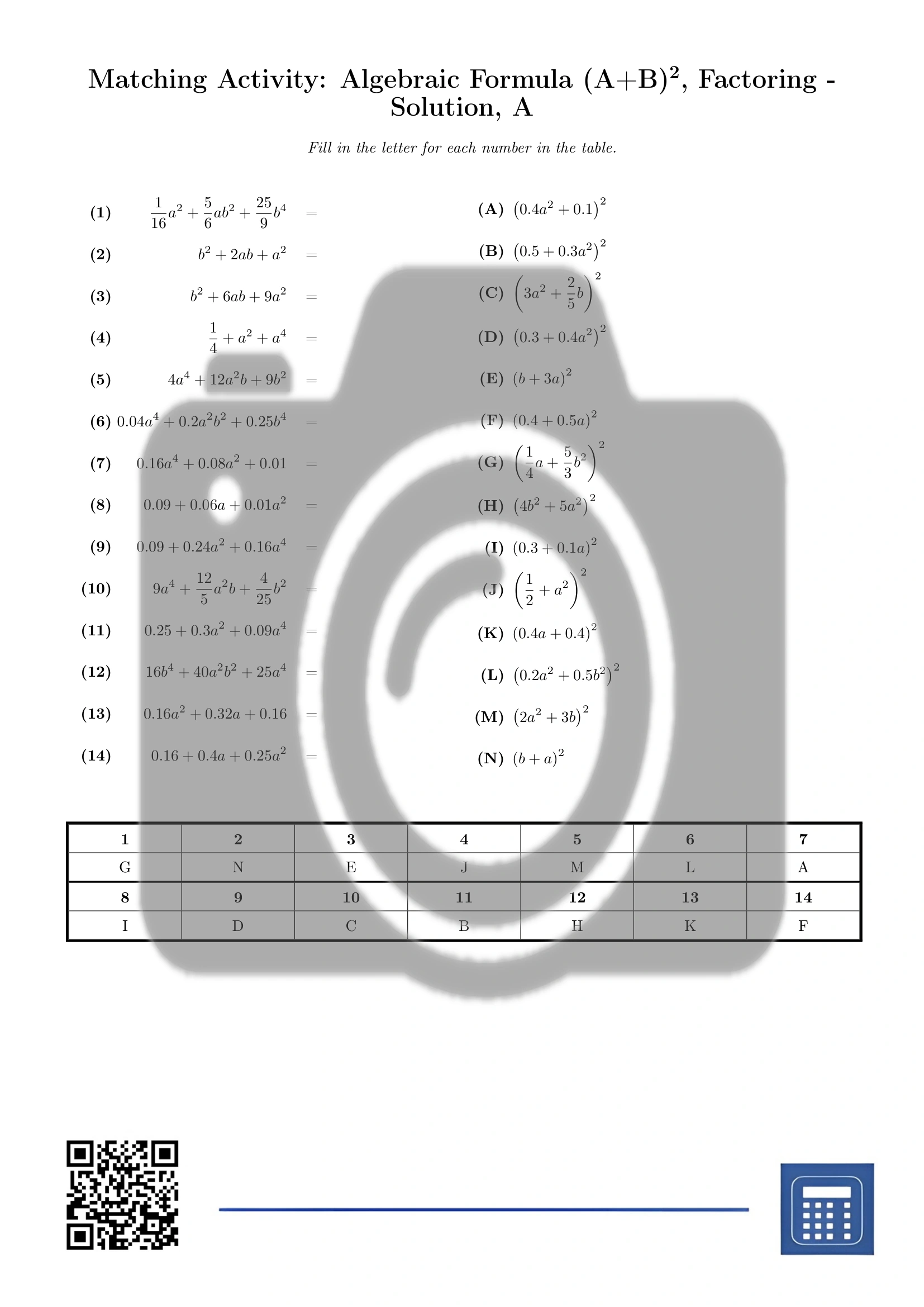 Matching activity: Algebraic Formula (A+B)², Factoring - Image 3