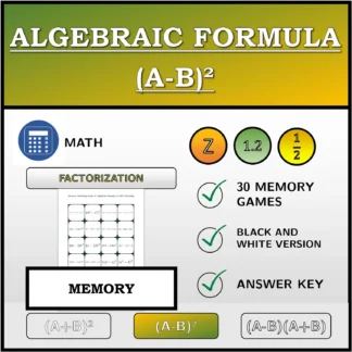 Memory matching game: Algebraic Formula (A-B)², Factoring