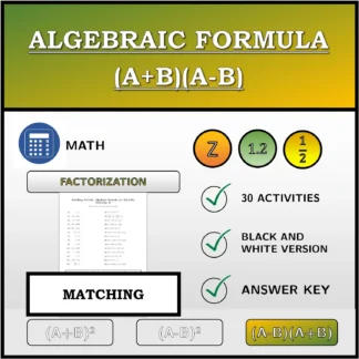 Matching activity: Algebraic Formula (A+B)(A-B), Factoring