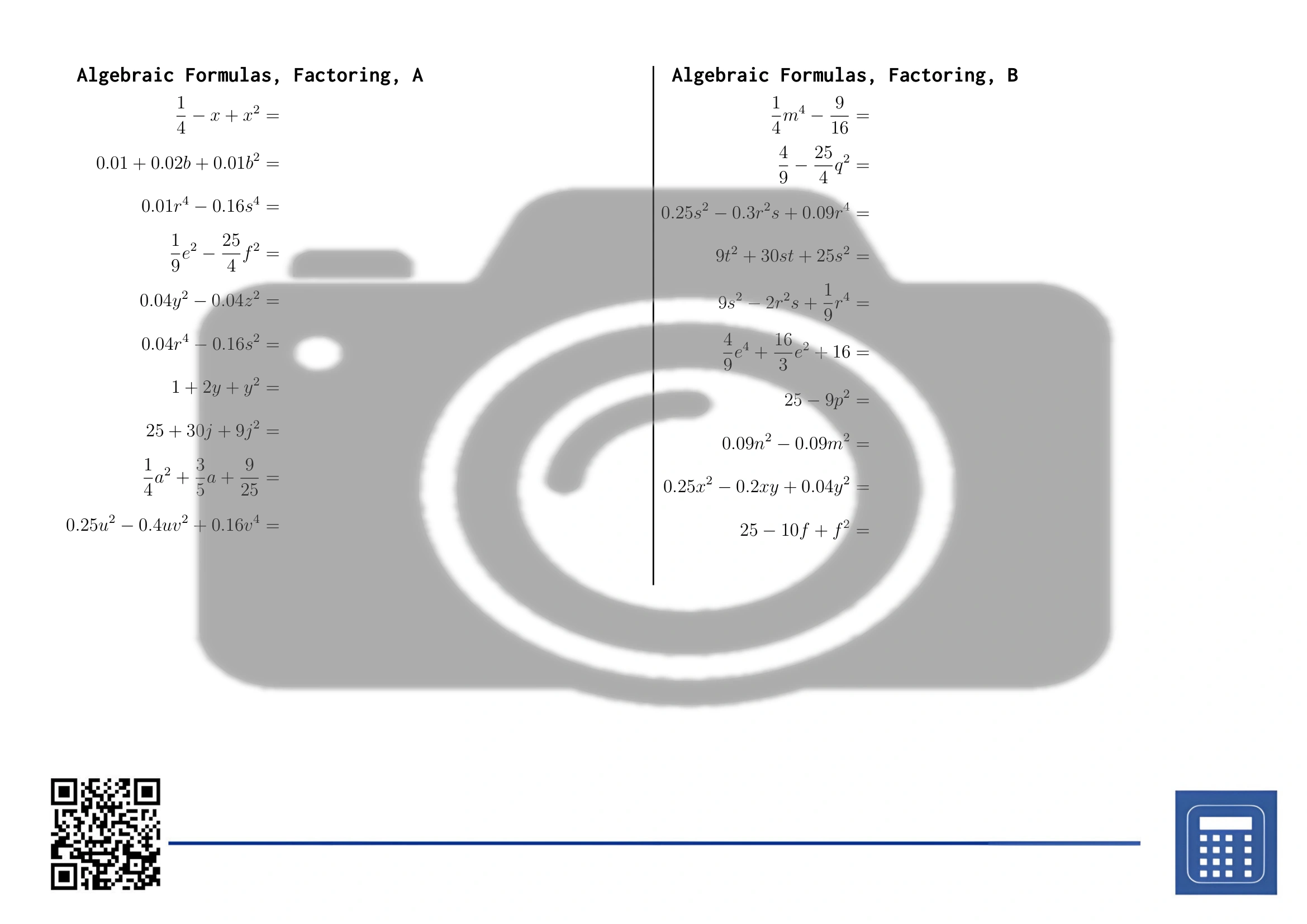 Worksheet: Algebraic Formulas, Factoring - Image 2