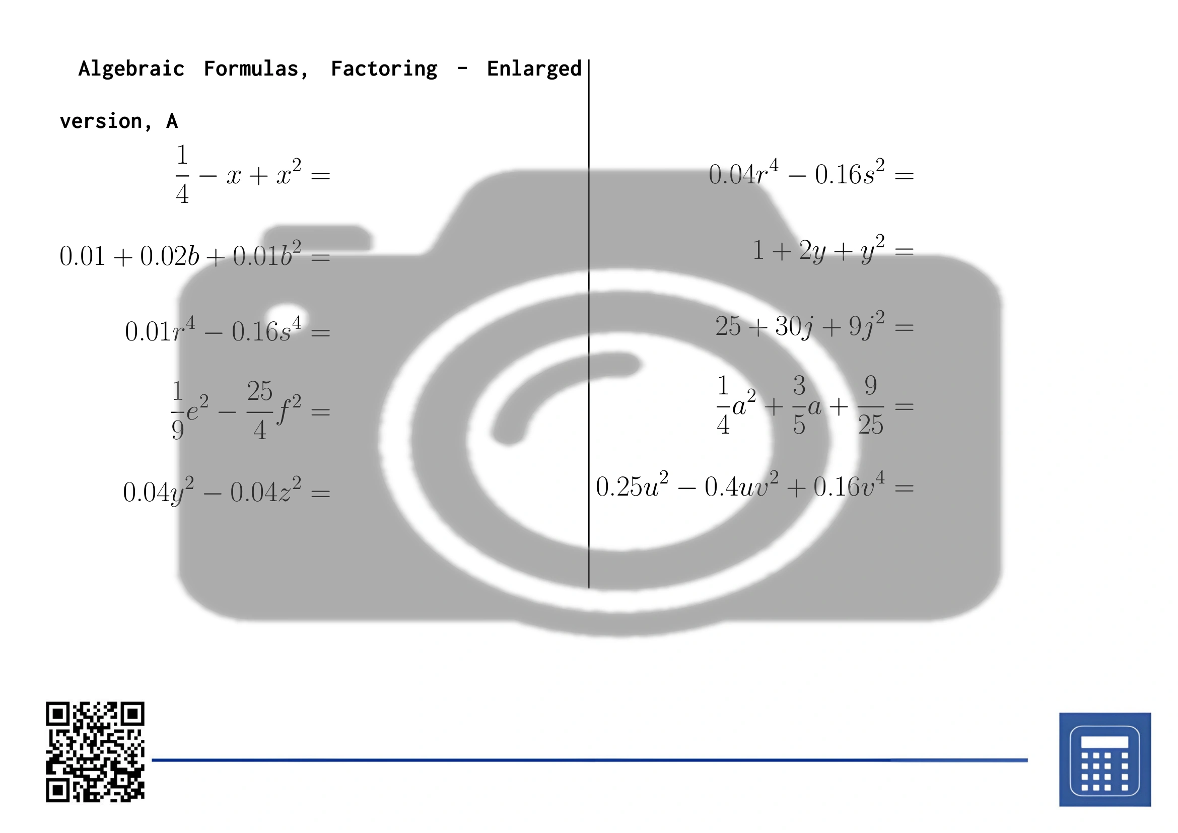 Worksheet: Algebraic Formulas, Factoring - Image 3