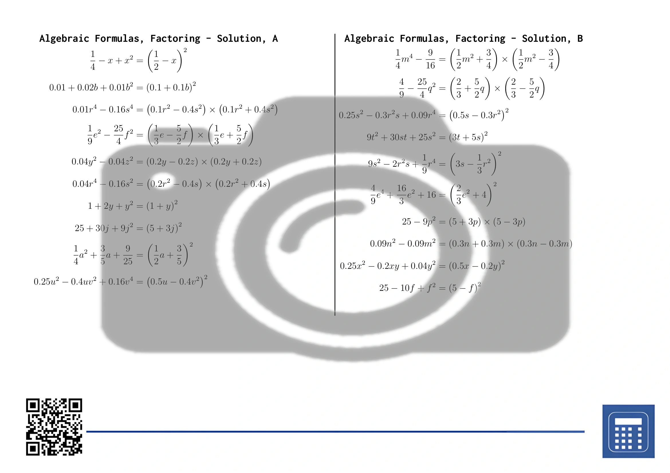 Worksheet: Algebraic Formulas, Factoring - Image 4