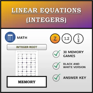 Memory matching game: Linear Equations (Integers), Integer Solution