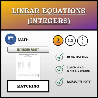 Matching activity: Linear Equations (Integers), Integer Solution