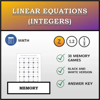 Memory matching game: Linear Equations (Integers)