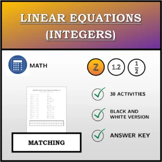 Matching activity: Linear Equations (Integers)