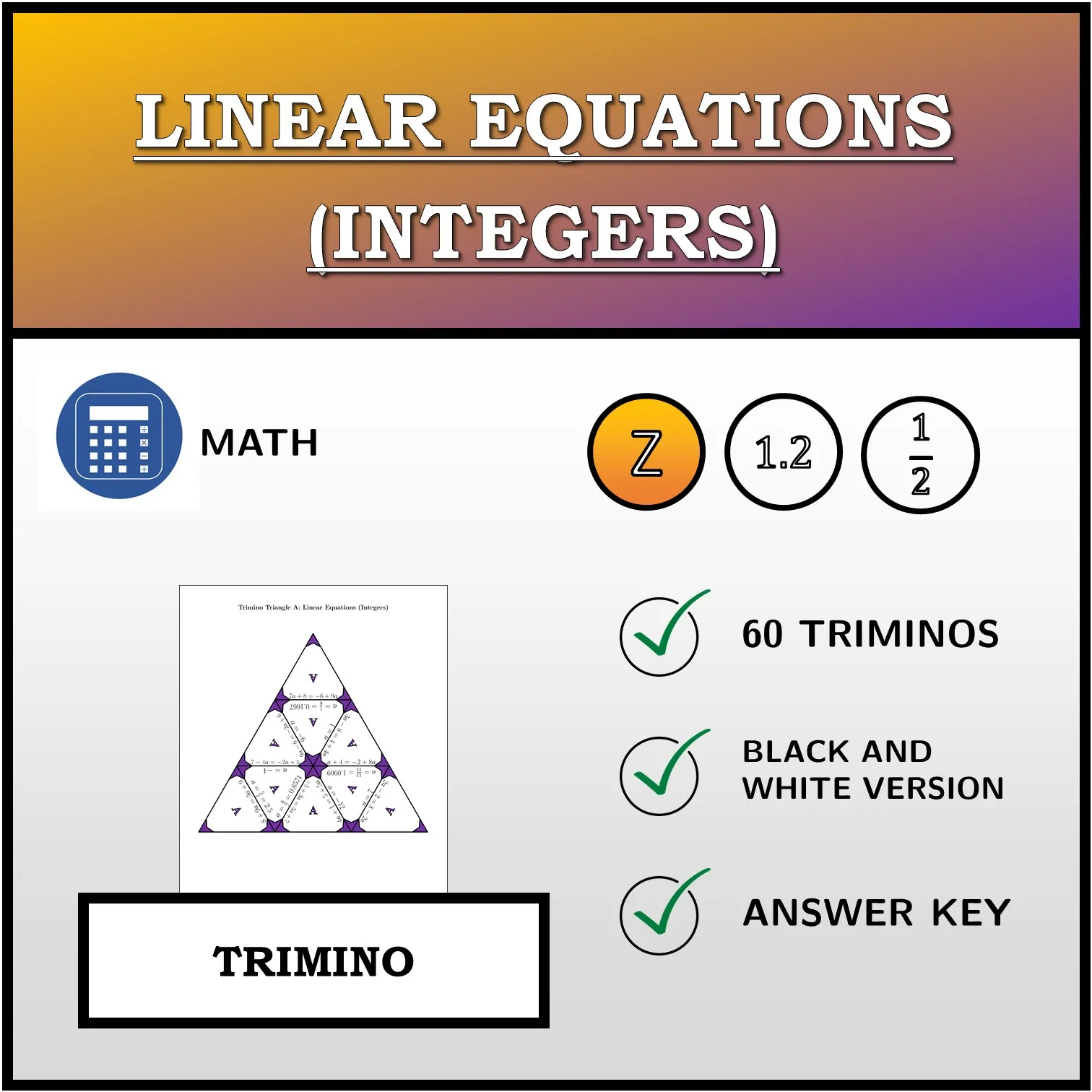 Trimino: Linear Equations (Integers)