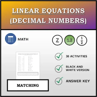 Matching activity: Linear Equations (Decimal Numbers)