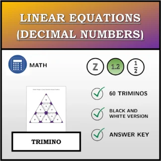 Trimino: Linear Equations (Decimal Numbers)