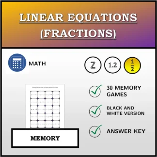 Memory matching game: Linear Equations (Fractions)