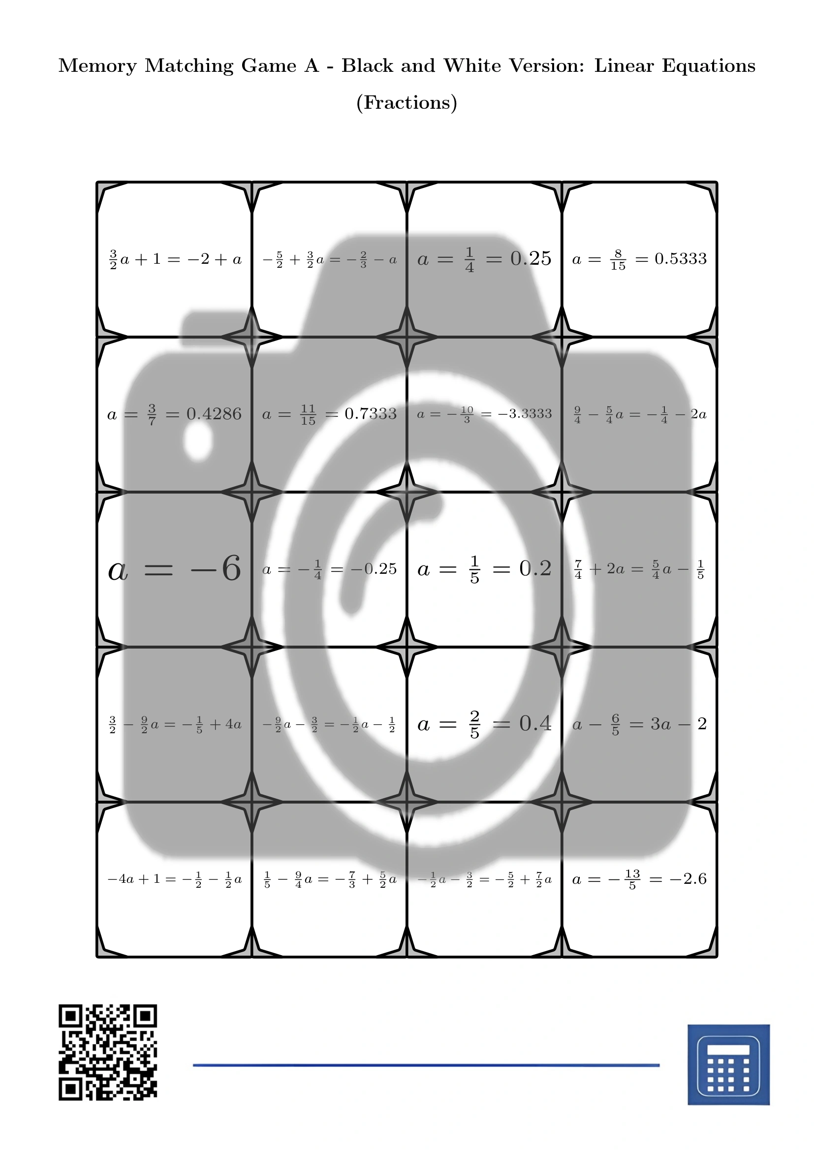Memory matching game: Linear Equations (Fractions) - Image 3