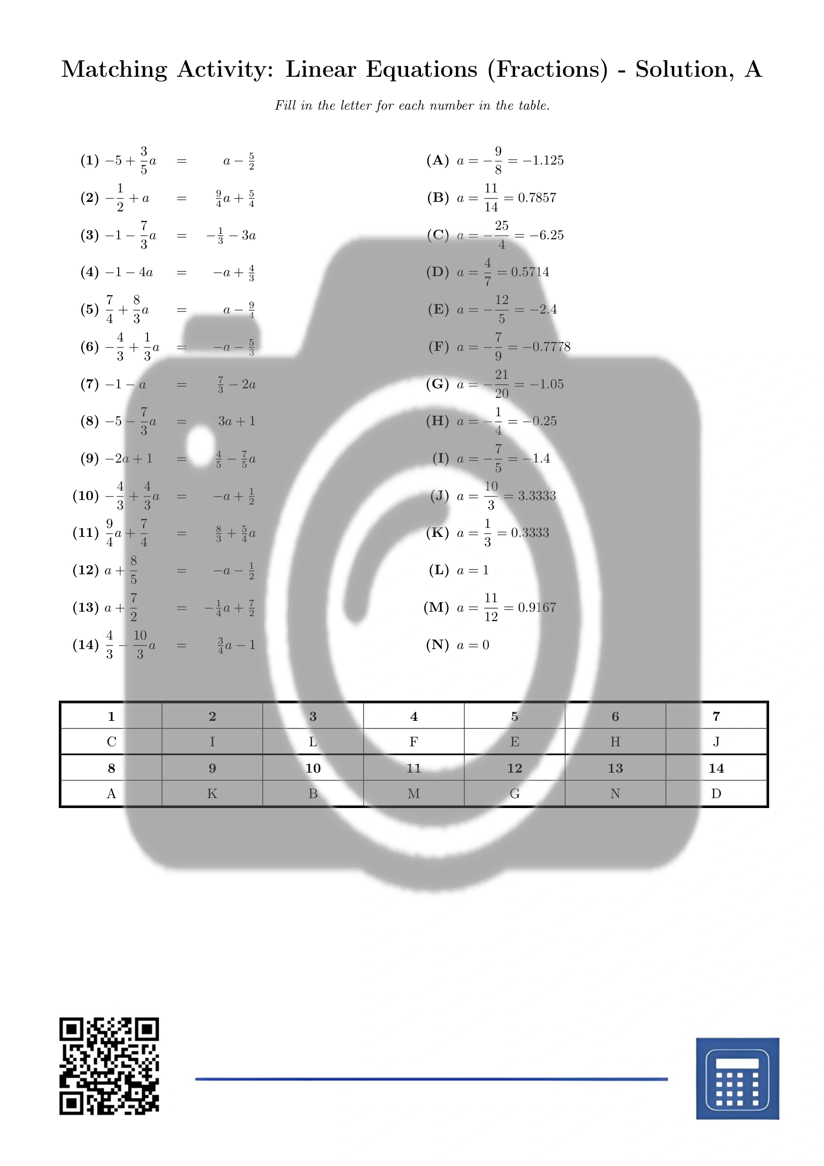 Matching activity: Linear Equations (Fractions) - Image 3