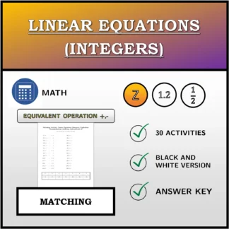 Matching activity: Linear Equations (Integers), Equivalent Transformation (Addition, Subtraction)