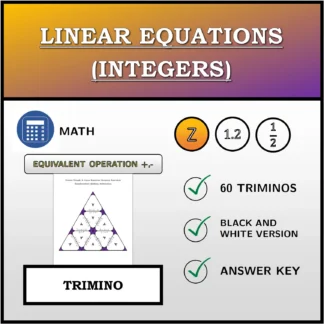 Trimino: Linear Equations (Integers), Equivalent Transformation (Addition, Subtraction)