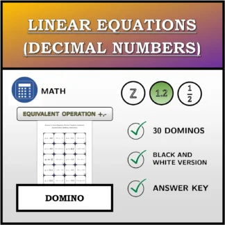 Domino: Linear Equations (Decimal Numbers), Equivalent Transformation (Addition, Subtraction)