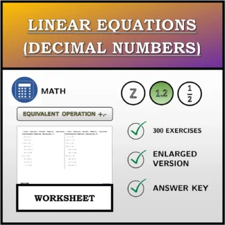 Worksheet: Linear Equations (Decimal Numbers), Equivalent Transformation (Addition, Subtraction)